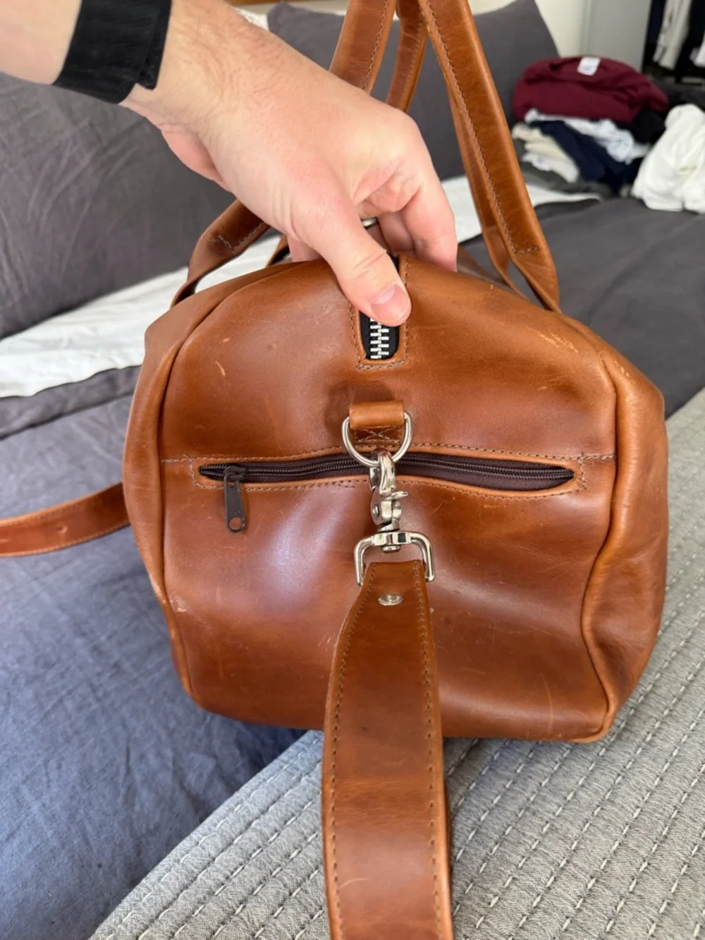 Classic Village Tannery Tan Leather Duffel Bag for Men